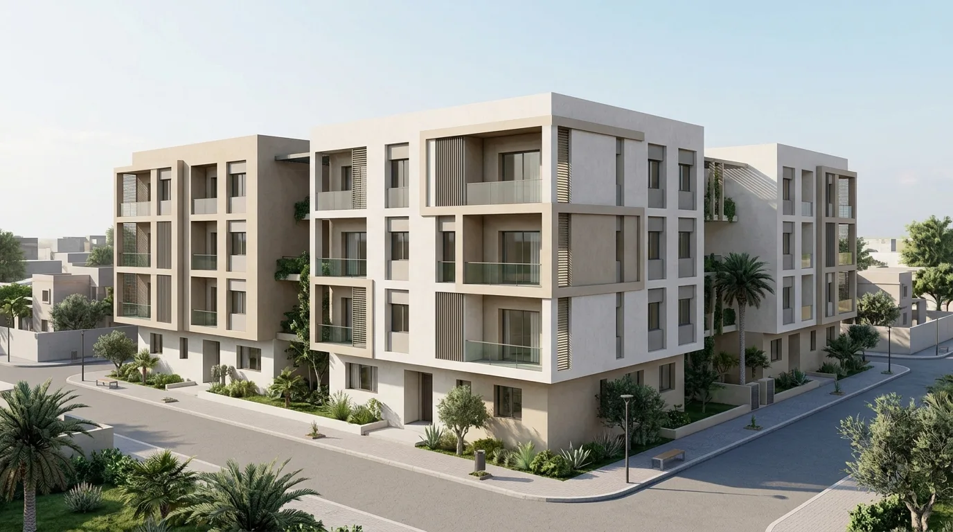 Visualisation conceptuelle indicative d'un projet résidentiel collectif en R+3 à Bouskoura