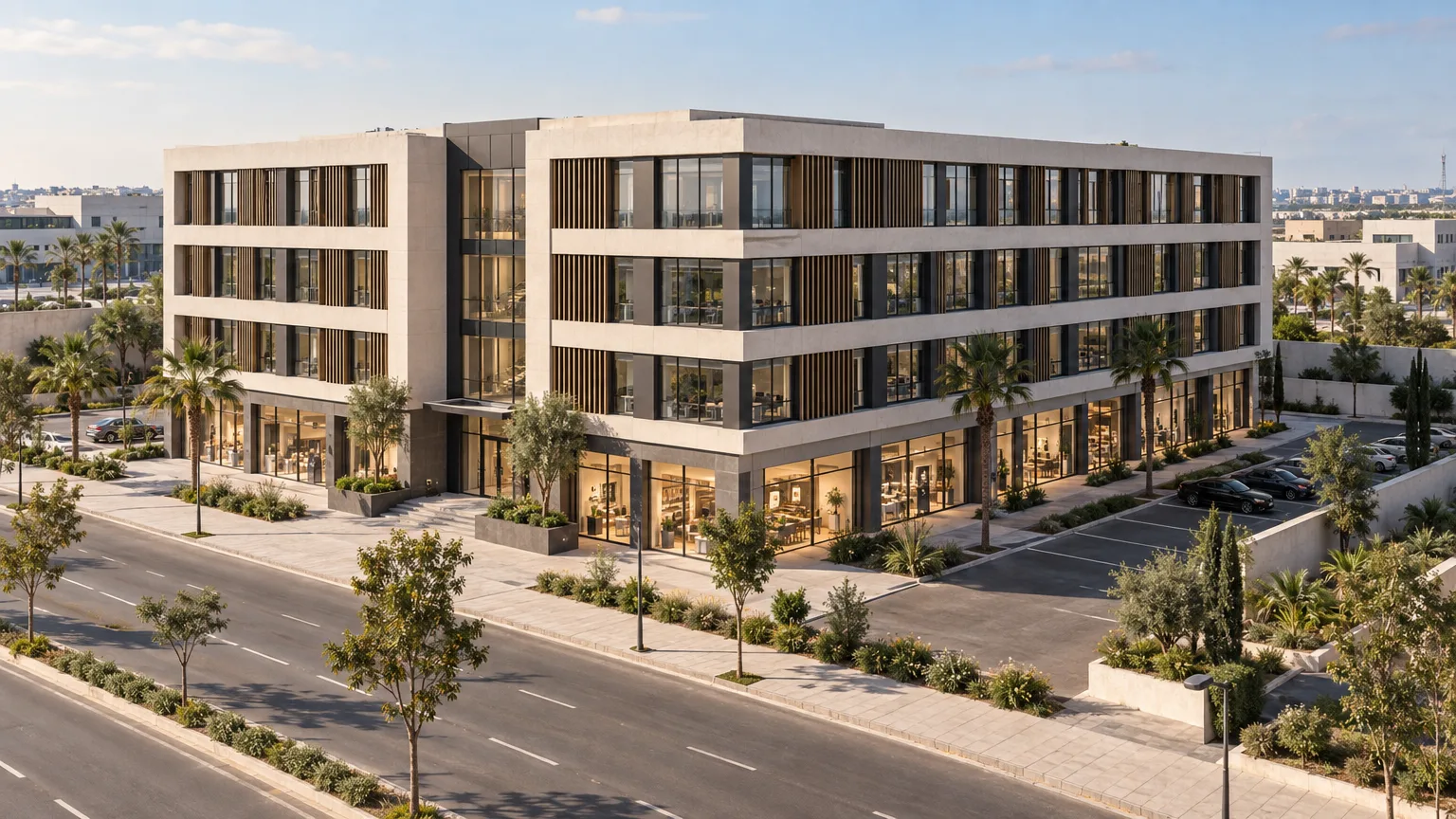 Visualisation conceptuelle indicative d'un projet immeuble de bureaux en R+3 à Médiouna